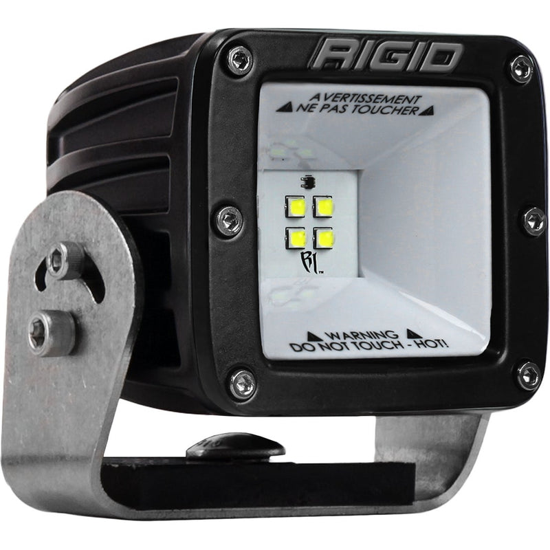 Rigid 2X2 115 Degree DC Scene Light Pro on a studio background: A black square 2x2 scene light with four LEDs and a steel mounting bracket shown on white