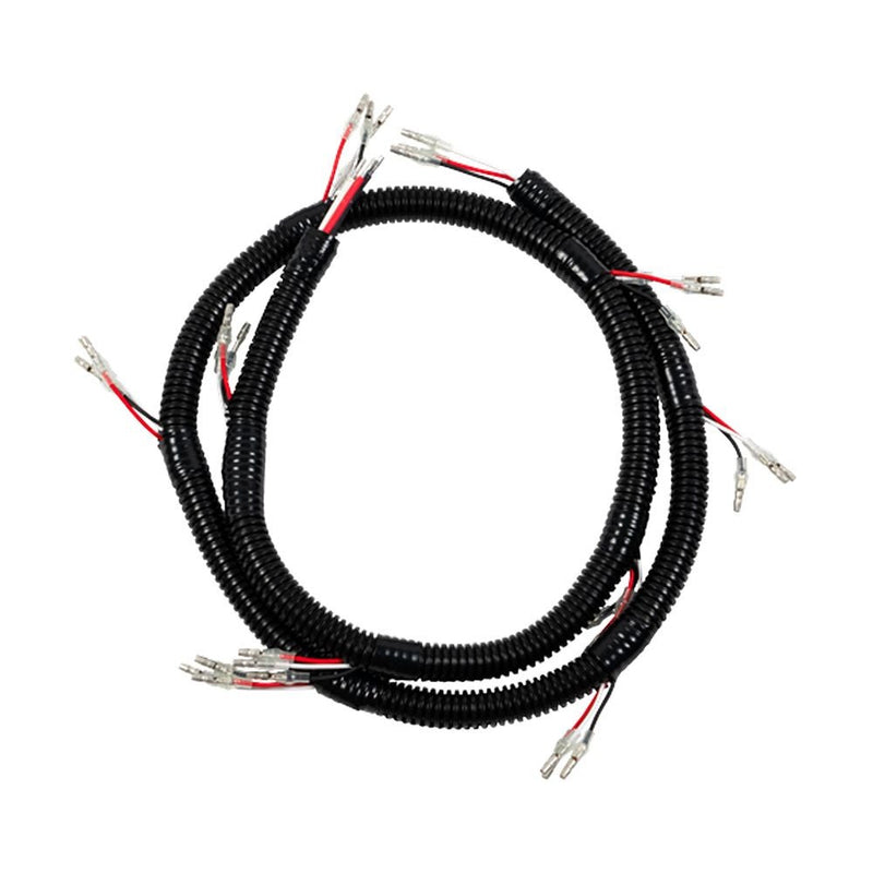 Close-up of the Rigid 360 Connect 40" Light Bar Assembly: A coiled black wiring harness with red and black leads and several spade connector pigtails on white