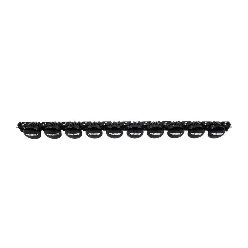 Rigid 360 Connect 50" Light Bar Assembly on a studio background: angled top view of a ten-pod 360 Connect bar fitted with black Rigid covers on white
