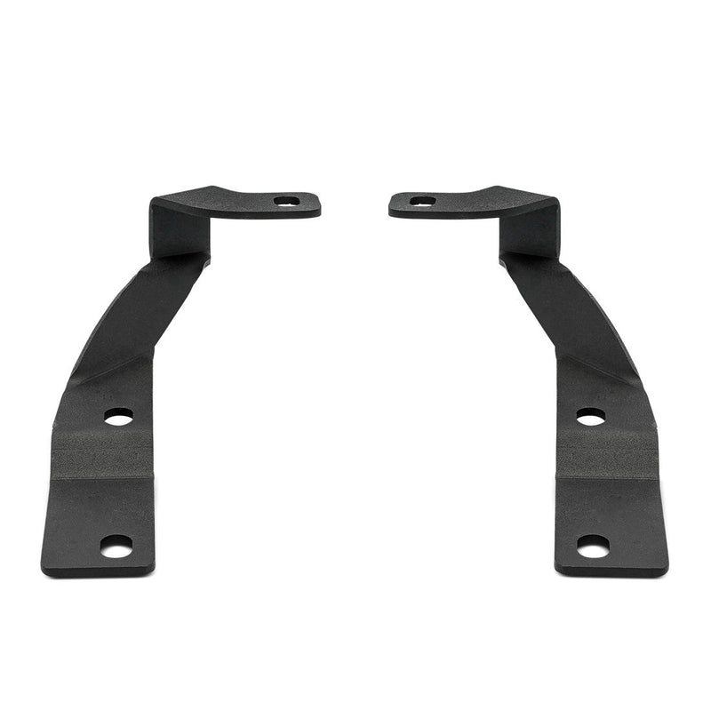 Rigid A-Pillar Mounts, kit contents laid out: pair of black powder-coated steel A-pillar light mounting brackets on white