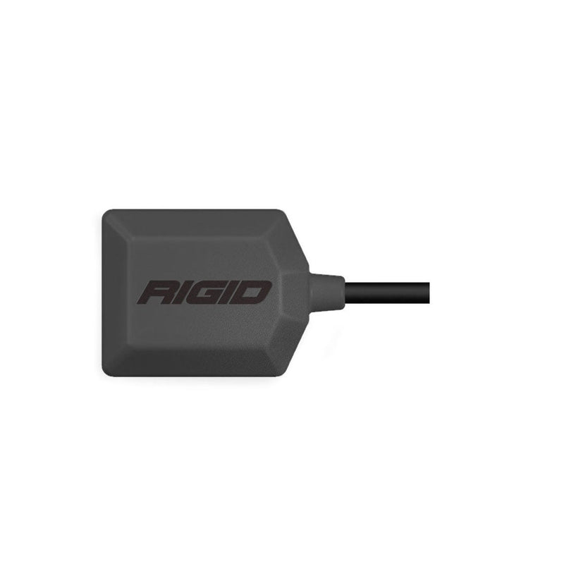 Rigid Adapt GPS Module on a studio background: gray rectangular GPS module with a raised Rigid logo and a black lead cable on a white background