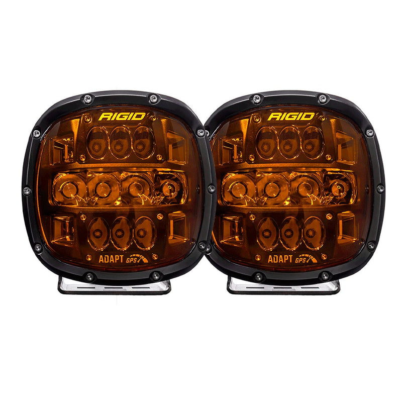 Rigid Adapt XP Pair on a studio background: A pair of black Adapt XP square LED lights with amber lenses shown front-on against a white background