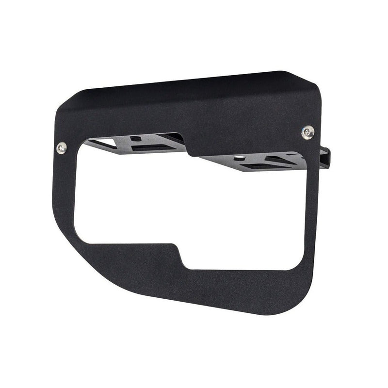 Close-up of the Rigid D-Series Fog Light Kit: A black fog pocket bracket shown without lights on a white background