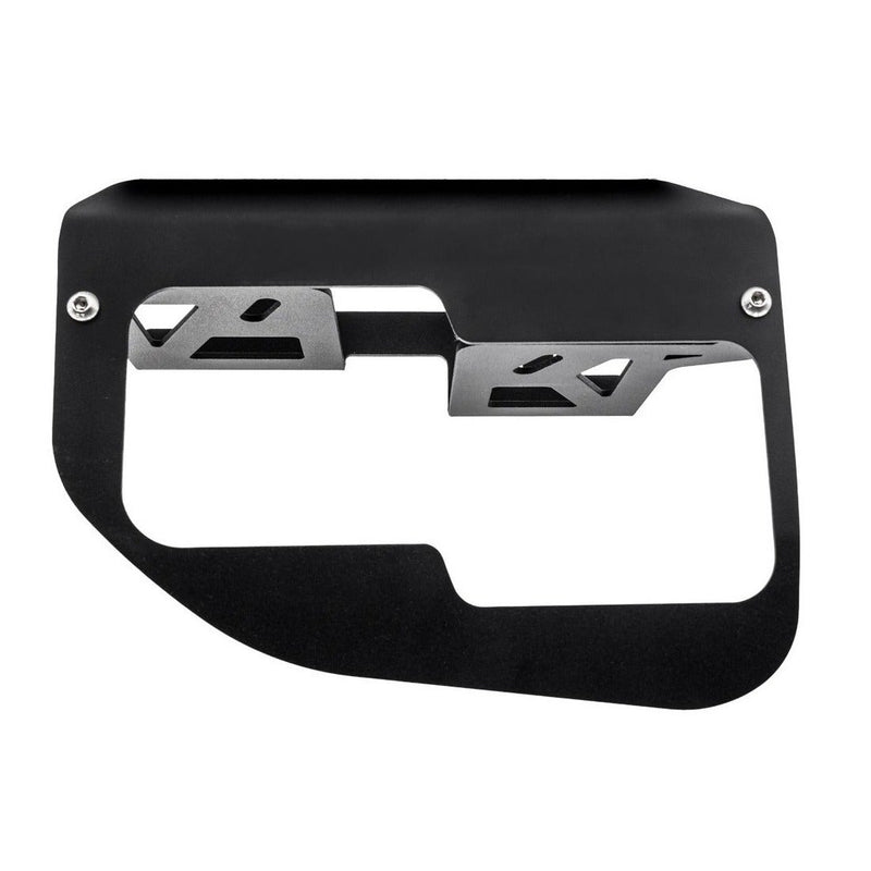Close-up of the Rigid D-Series Fog Light Kit: front view of a black fog pocket bracket on a white background