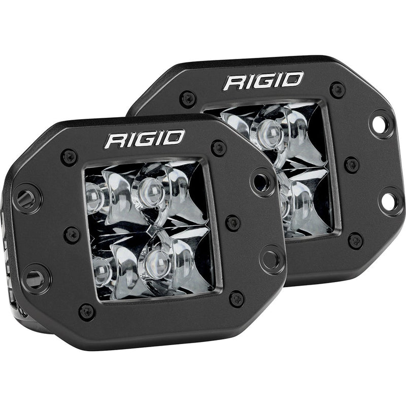 Rigid D-Series PRO Midnight Flush Mount Pair on a studio background: A pair of black flush mount D-Series PRO pods with spot optics on a white background
