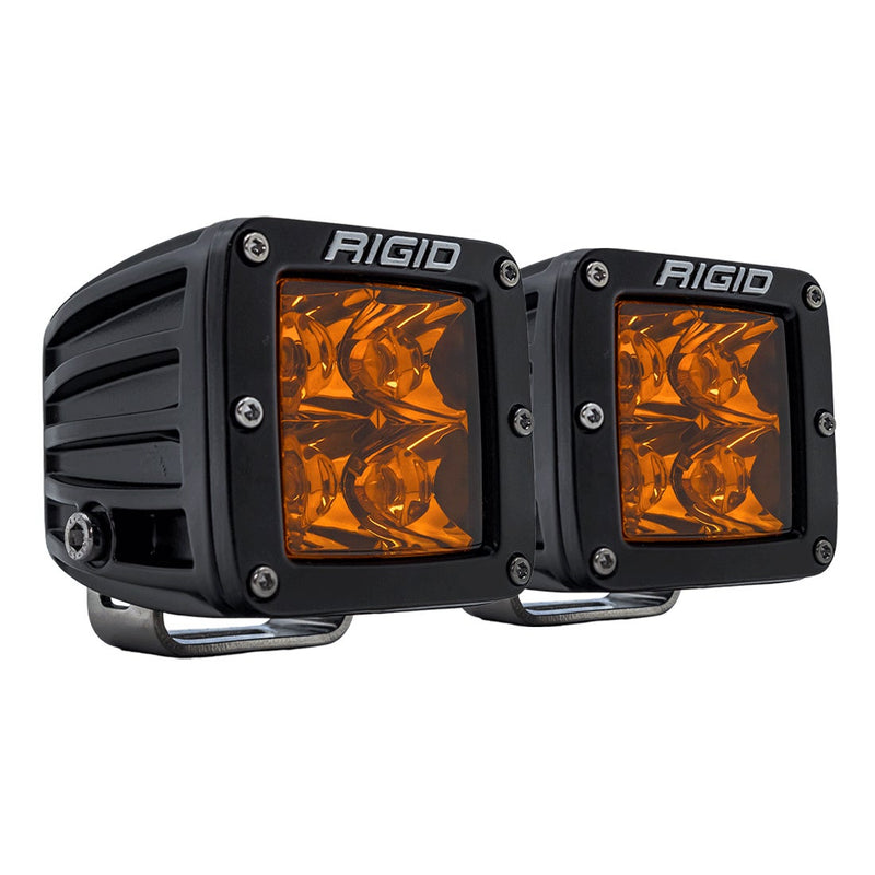 Rigid D-Series PRO Pods Pair on a studio background: A pair of black D-Series PRO pods with amber spot optics, angled on a white background