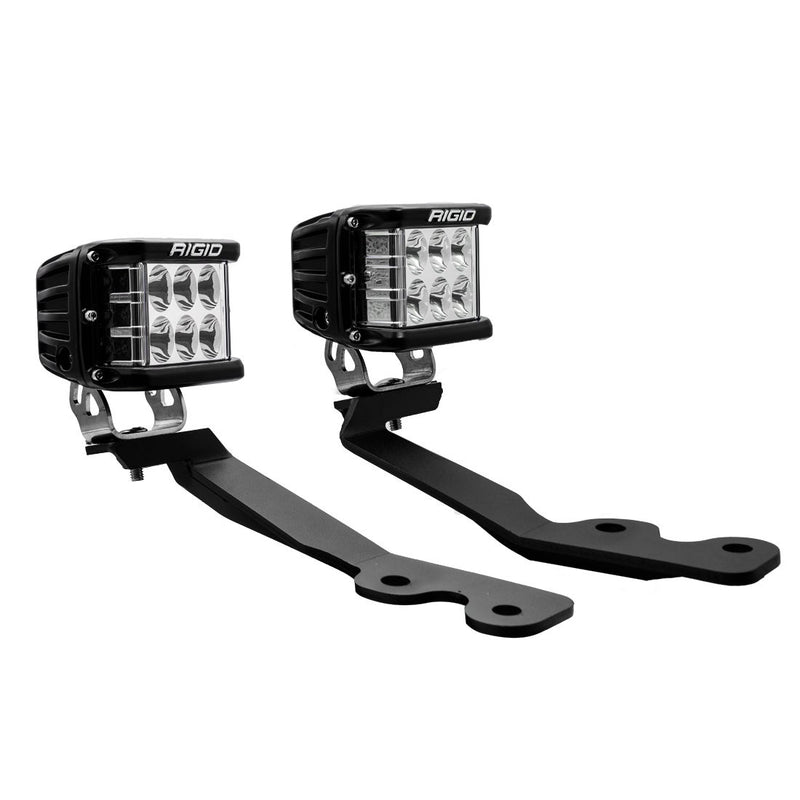 Rigid D-SS Drive A-Pillar Light Kit on a studio background: two black D-SS cube LED lights on black A-pillar brackets shown on white