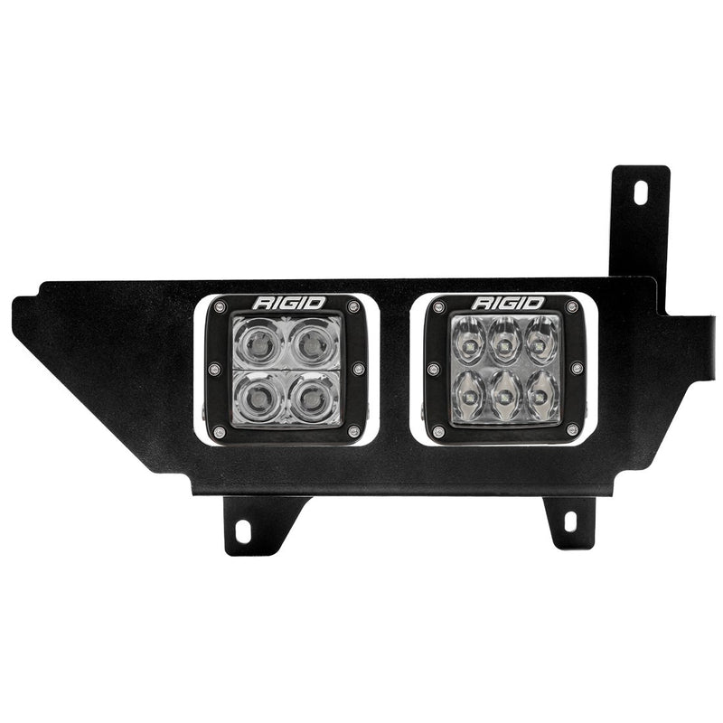 Rigid Dual Fog Light Kit on a studio background: black fog pocket bracket holding two square D-Series pods, front view on white