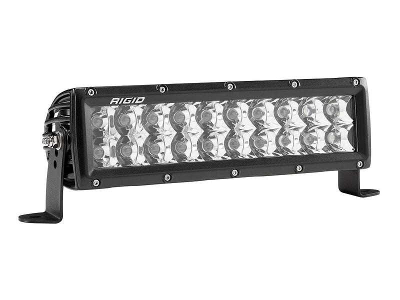 Rigid E-Series PRO 10" on a studio background: A black 10" E-Series PRO spot light bar with clear optics on a white background