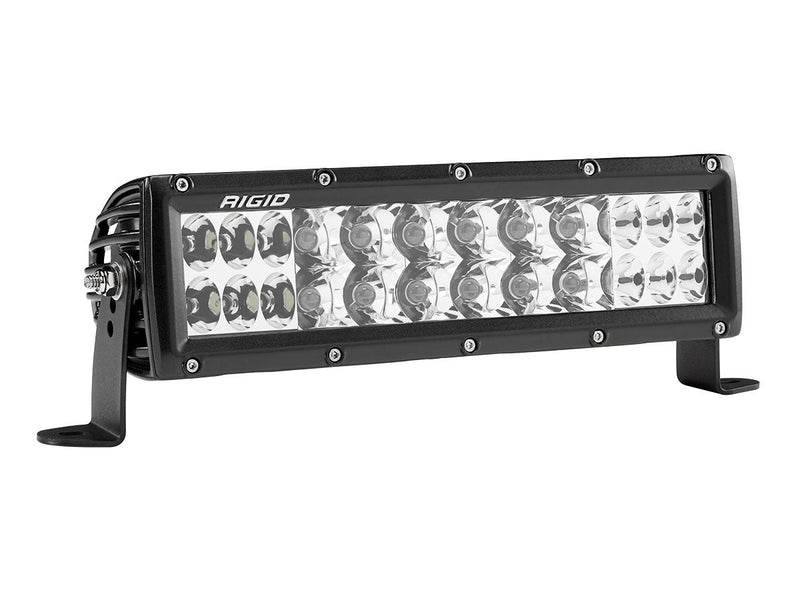 Rigid E-Series PRO 10" on a studio background: A black 10" E-Series PRO combo light bar with clear spot and driving optics on a white background