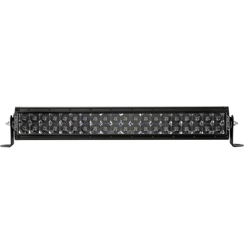 Rigid E-Series PRO 20" on a studio background: black 20" dual-row E-Series PRO LED light bar with blacked-out midnight optics on end-mount brackets against white