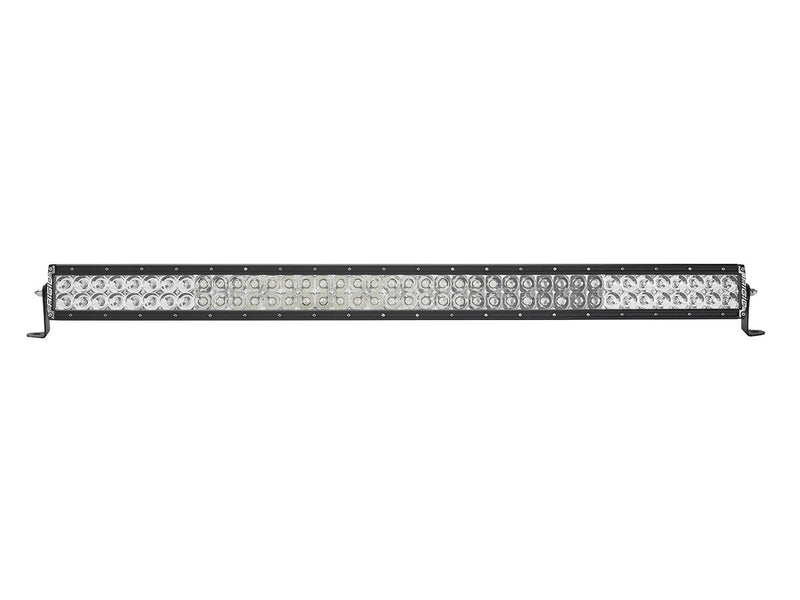 Rigid E-Series PRO 40" on a studio background: black 40" dual-row E-Series PRO LED light bar with clear lenses and combo optics on end-mount brackets against white