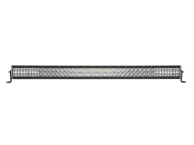 Rigid E-Series PRO 40" on a studio background: black 40" dual-row E-Series PRO LED light bar with clear lenses and combo optics on end-mount brackets against white