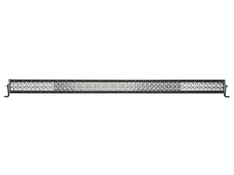 Rigid E-Series PRO 50" on a studio background: black 50" dual-row E-Series PRO LED light bar with clear lenses and combo optics on end-mount brackets against white