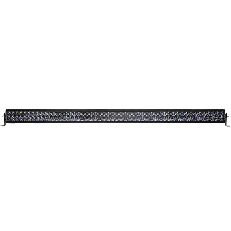 Rigid E-Series PRO 50" on a studio background: black 50" dual-row E-Series PRO LED light bar with blacked-out midnight optics on end-mount brackets against white