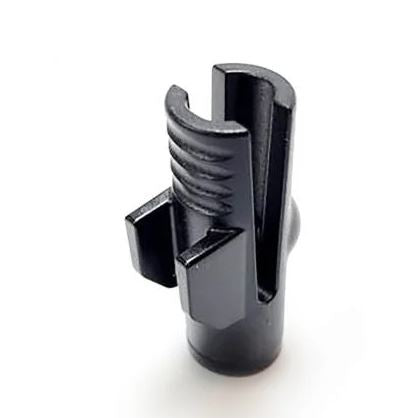 Rigid Magnetic Switch on a studio background: A small black plastic Rigid magnetic switch piece standing upright on a white background