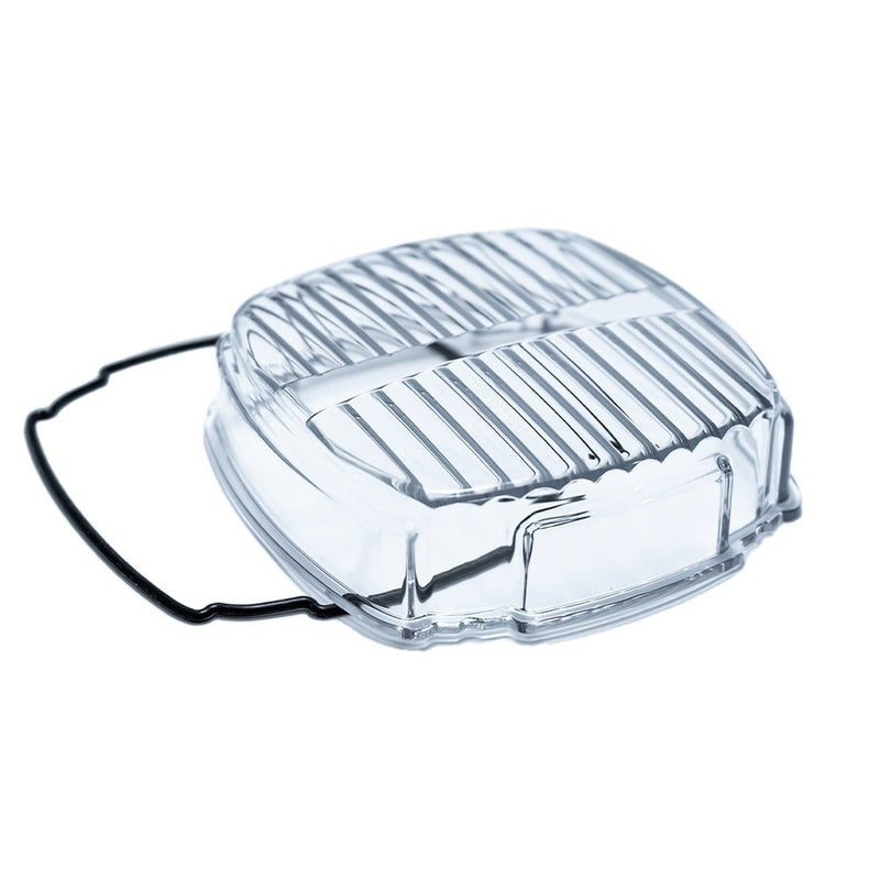 Rigid Phoenix Drive Lens on a studio background: clear fluted drive lens with its black gasket on white