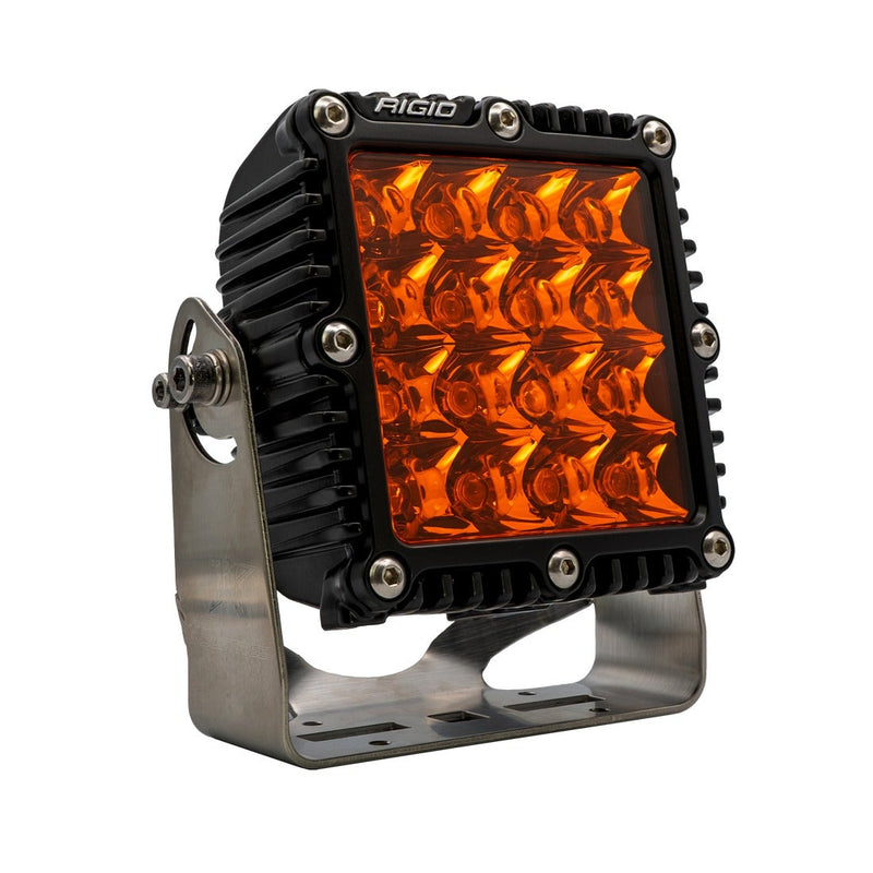 Rigid Q-Series PRO Pod on a studio background: black Q-Series PRO square pod with amber spot optics on a stainless bracket, three-quarter view