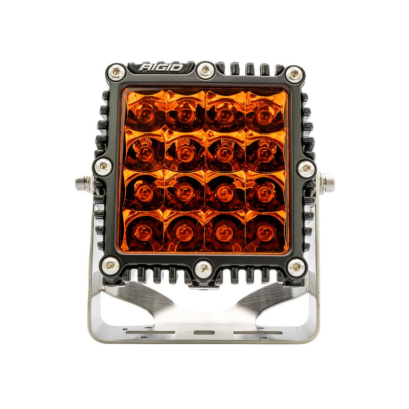 Rigid Q-Series PRO Pod on a studio background: black Q-Series PRO square pod with amber spot optics on a stainless bracket, front view on white