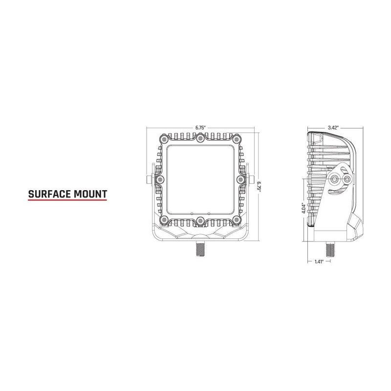 Rigid Q-Series PRO Spot Pod White: line drawing of the surface mount pod with front and side dimensions