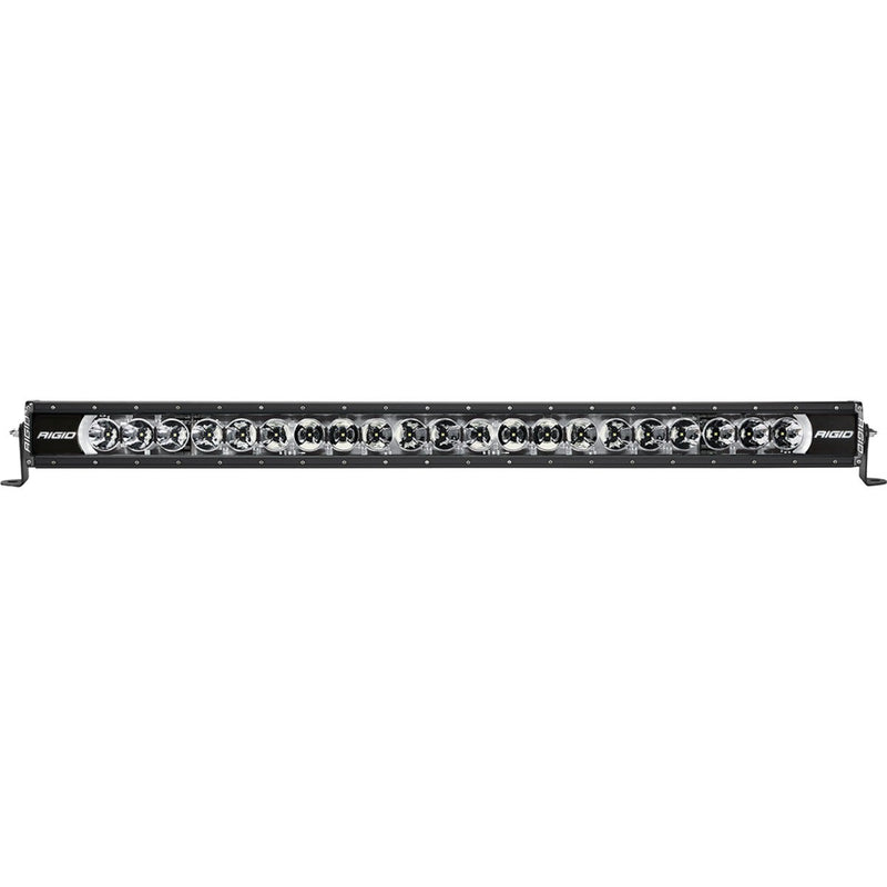 Rigid Radiance+ 40" RGBW on a studio background: black 40" Radiance+ LED light bar with round optics and a white backlight on a white background