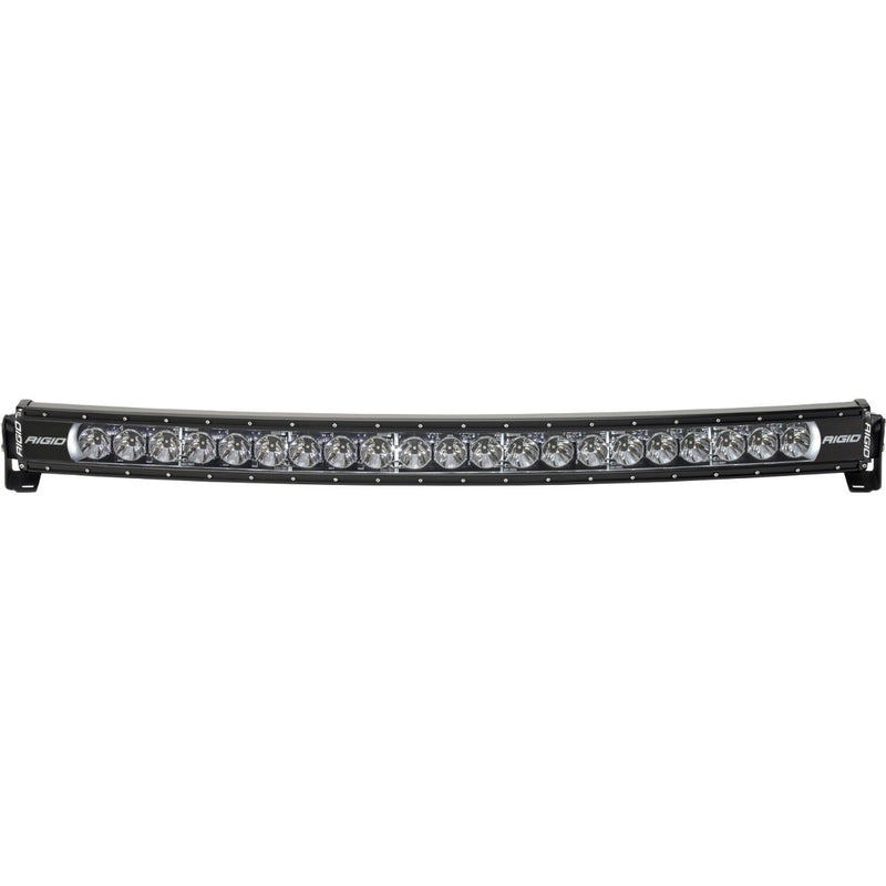 Rigid Radiance+ Curved 40" RGBW on a studio background: curved 40" Radiance+ LED light bar in a black housing with a white backlight on white