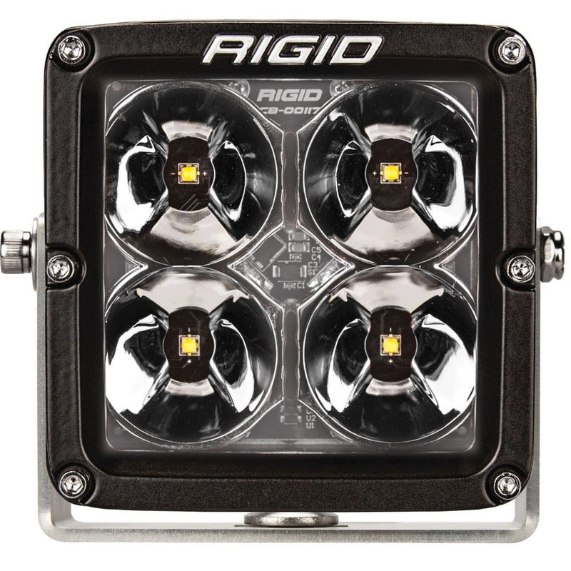 Rigid Radiance+ Pod XL RGBW Pair on a studio background: front view of a single black Radiance+ XL pod with four large reflector optics and a stainless bracket