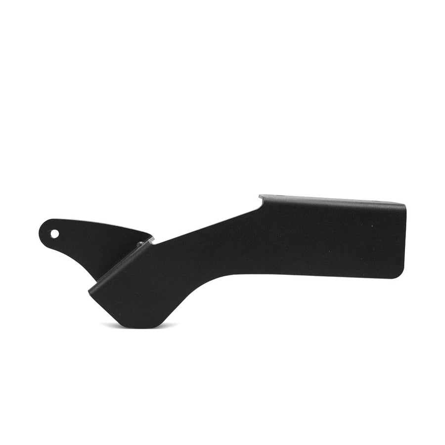 Vehicle-Specific Light Kits by Rigid: Single long black roof rack bracket with a slotted mounting ear on white.