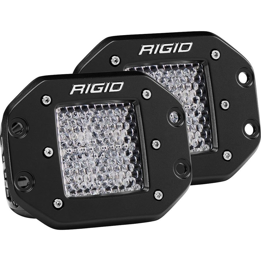 Light Mounts & Hardware by Rigid: A pair of black Rigid D-Series PRO flush mount lights with diffused lenses on a white background.