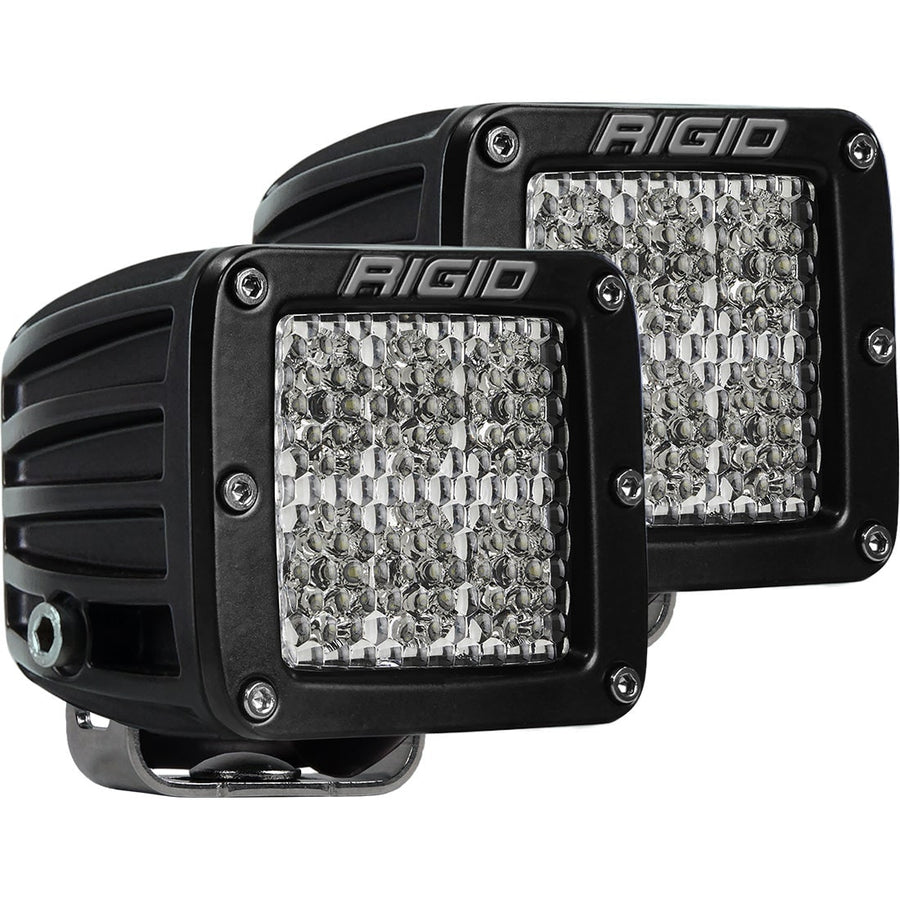 D-Series Pods by Rigid: A pair of black square LED pods with frosted diffused lenses on a white background.