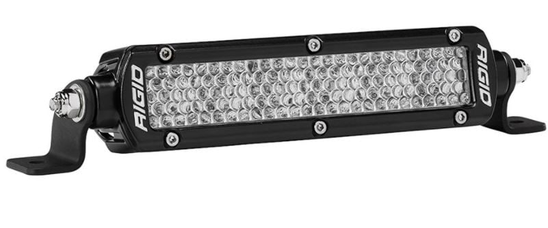 SR-Series Light Bars by Rigid: Black 6 inch SR-Series PRO light bar with diffused frosted lens and side mounting feet, on white