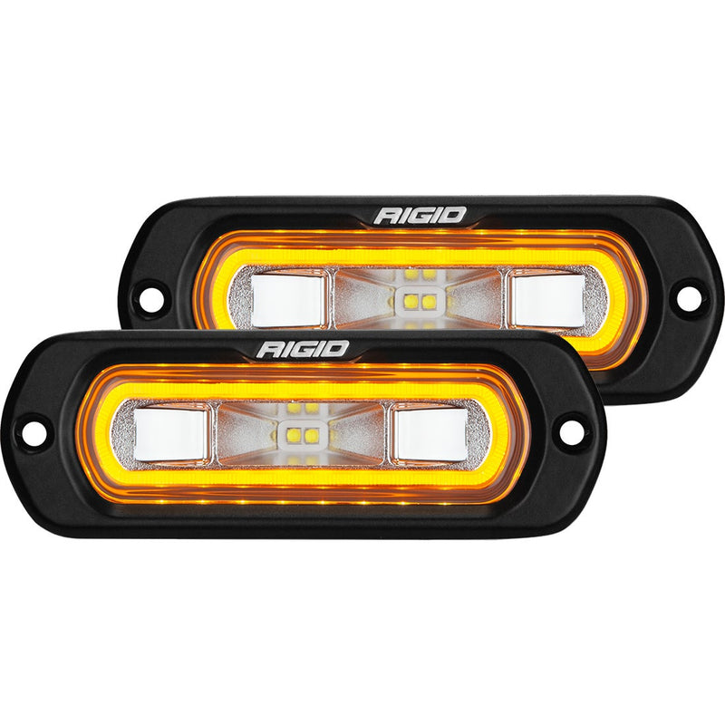 Rigid SR-L Series Spreader Flush Mounts with Amber Halo Pair on a studio background: A pair of black SR-L flush mount spreader lights with lit amber halos on a white background