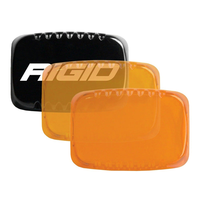 Rigid SR-M Pod Cover, kit contents laid out: three SR-M pod covers in black, yellow and amber, overlapped on a white background