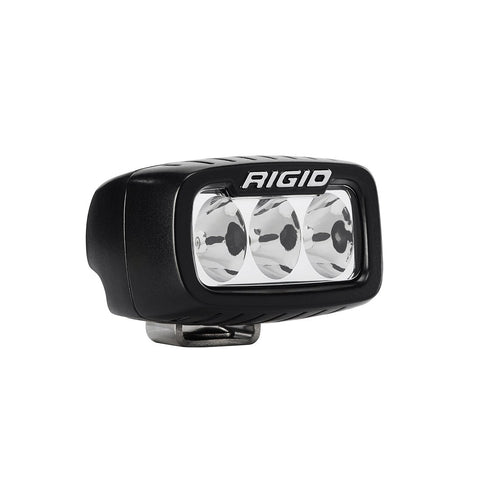 Rigid SR-M Series PRO Driving Pod on a studio background: A black SR-M surface mount pod with a clear three-optic lens on a white background