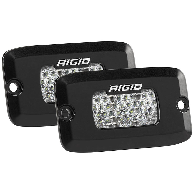 Rigid SR-M Series PRO Flood Diffused Backup Kit Flush Mounts, kit contents laid out: A pair of black SR-M flush mount pods with diffused lenses on a white background