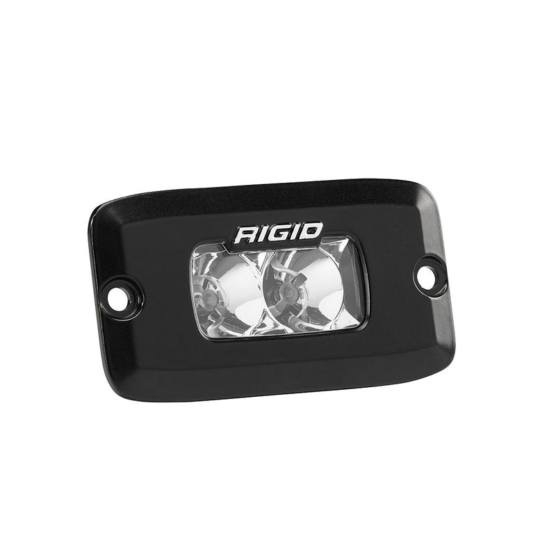 Rigid SR-M Series PRO Flood Flush Mount on a studio background: A black SR-M flush mount pod with clear flood optics on a white background