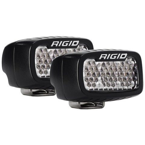 Rigid SR-M Series PRO Pods Pair on a studio background: A pair of black Rigid SR-M LED pods with diffused clear lenses on a white background