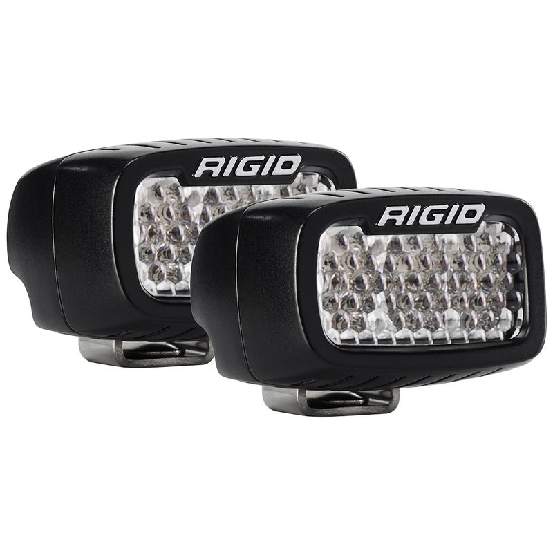 Rigid SR-M Series PRO Pods Pair on a studio background: A pair of black Rigid SR-M LED pods with diffused clear lenses on a white background