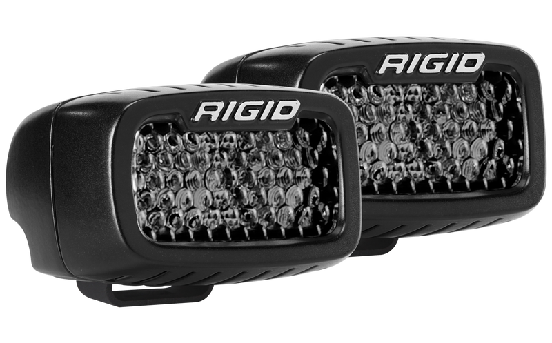 Rigid SR-M Series PRO Spot Diffused Midnight Pods Pair on a studio background: A pair of black Rigid SR-M pods with dark midnight diffused lenses, framed by black bars above and below