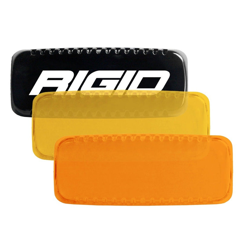 Rigid SR-Q Pod Cover, kit contents laid out: three Rigid SR-Q pod covers in black, yellow and amber stacked on a white background