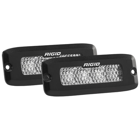 Rigid SR-Q Series PRO Flood Diffused Backup Kit Flush Mount on a studio background: A pair of black Rigid SR-Q flush mount pods with clear diffused lenses on a white background