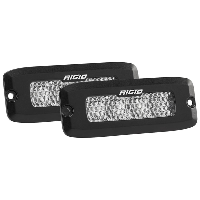 Rigid SR-Q Series PRO Flood Diffused Backup Kit Flush Mount on a studio background: A pair of black Rigid SR-Q flush mount pods with clear diffused lenses on a white background
