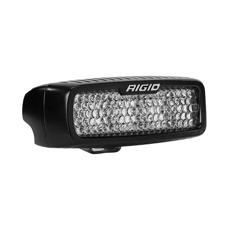 Rigid SR-Q Series PRO Flood Diffused Pod on a studio background: black SR-Q PRO LED pod with a frosted diffused lens and Rigid logo on a white background