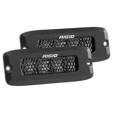 Rigid SR-Q Series PRO Spot Diffused Midnight Flush Mount Pair on a studio background: A pair of black Rigid SR-Q flush mount pods with dark midnight diffused lenses on a white background