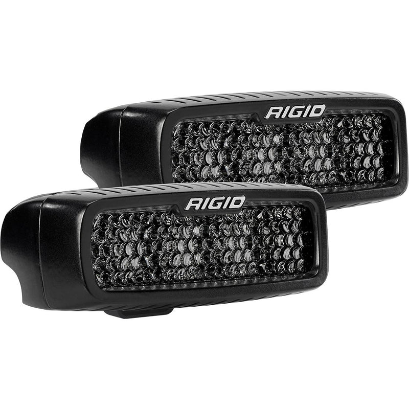Rigid SR-Q Series PRO Spot Diffused Midnight Pods Pair on a studio background: A pair of black Rigid SR-Q surface mount pods with dark midnight diffused lenses on a white background