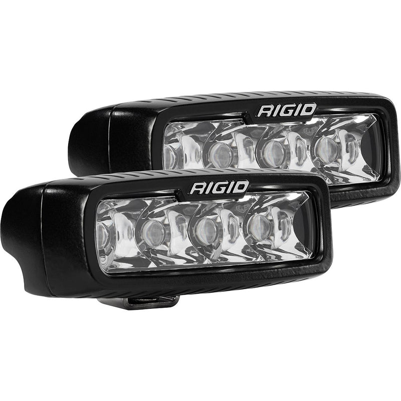 Rigid SR-Q Series PRO Spot Pods Pair on a studio background: A pair of black Rigid SR-Q surface mount pods with clear spot optics on a white background