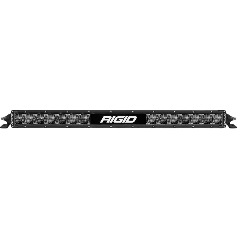 Rigid SR-Series 20" Dual Function SAE Bar on a studio background: A black 20" SR-Series LED light bar with end mounting brackets on a white background