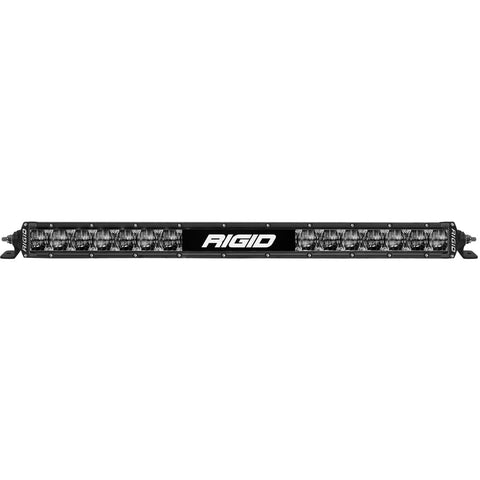Rigid SR-Series 20" Dual Function SAE with White Backlight on a studio background: A black 20" SR-Series LED light bar with end mounting brackets on a white background