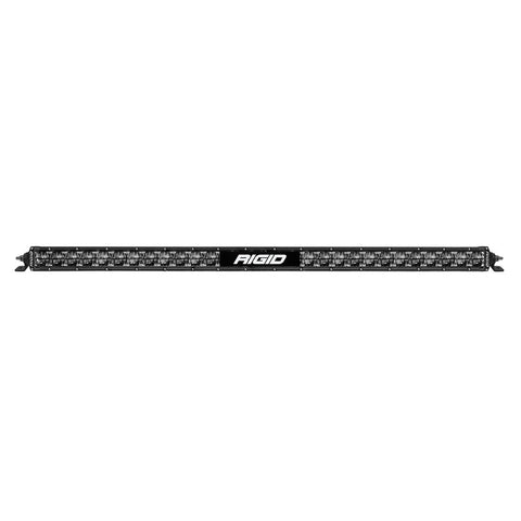 Rigid SR-Series 30" Dual Function SAE with White Backlight on a studio background: A Rigid SR-Series 30" dual function LED light bar with a center logo plate on a white background