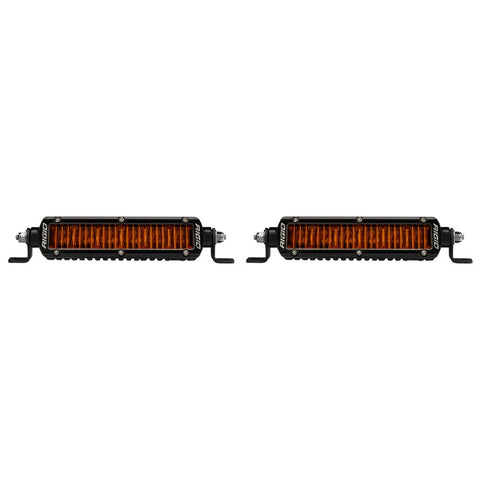 Rigid SR-Series 6" SAE Fog Lights Amber PRO Pair, kit contents laid out: pair of black 6" SR-Series SAE fog lights with amber lenses and mounting feet, front view on white